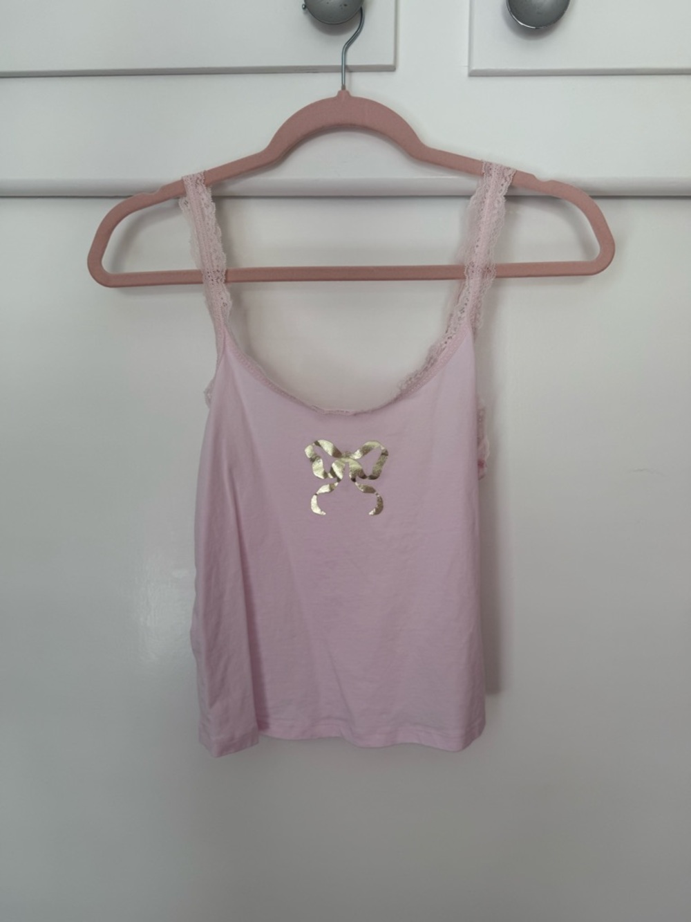 PINK x LSF Lace Trim Metallic Bow Tank Top